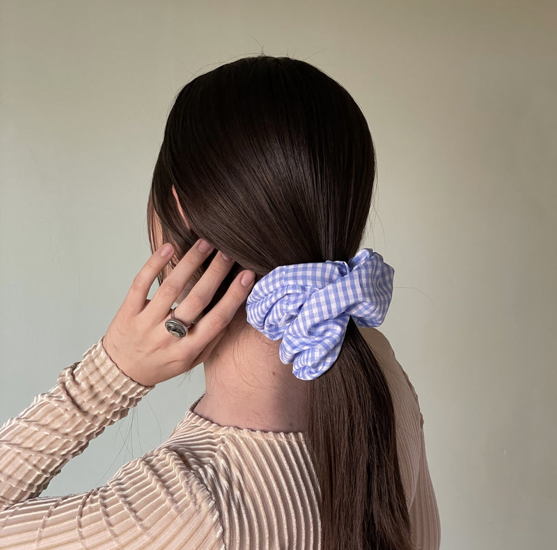 Giant Scrunchie - Check pattern Skyblue - simplment